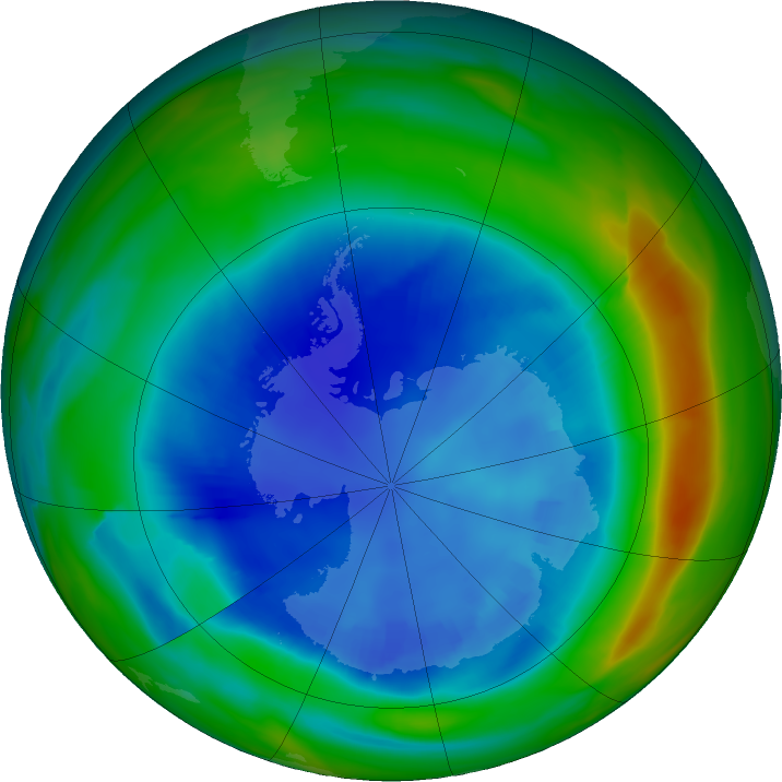 Antarctic ozone map for 23 August 2021
